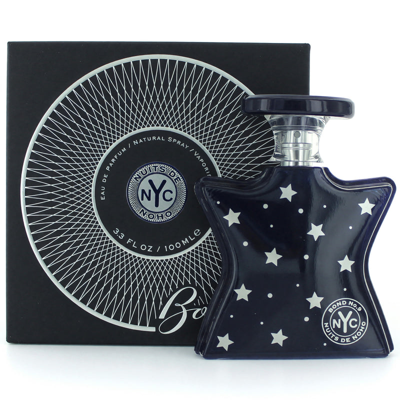 Bond No. 9 Nuits De Noho 3.3 oz EDP for women bottle with elegant packaging and floral fragrance design.