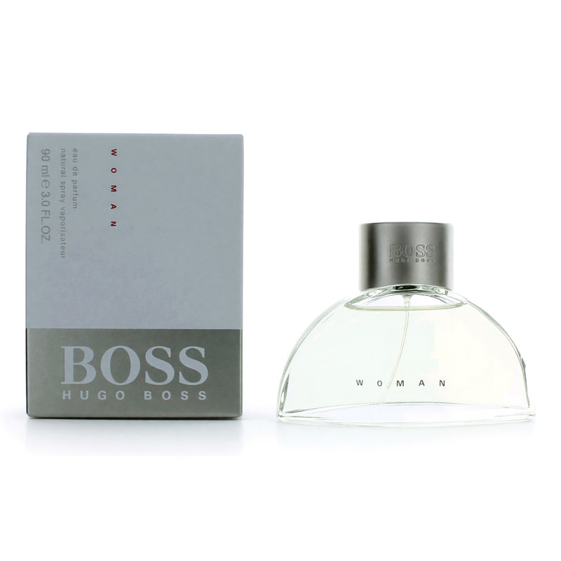 Hugo Boss Boss for Women 3 oz Eau de Parfum spray bottle, sleek design and packaging, ideal for stylish fragrance.