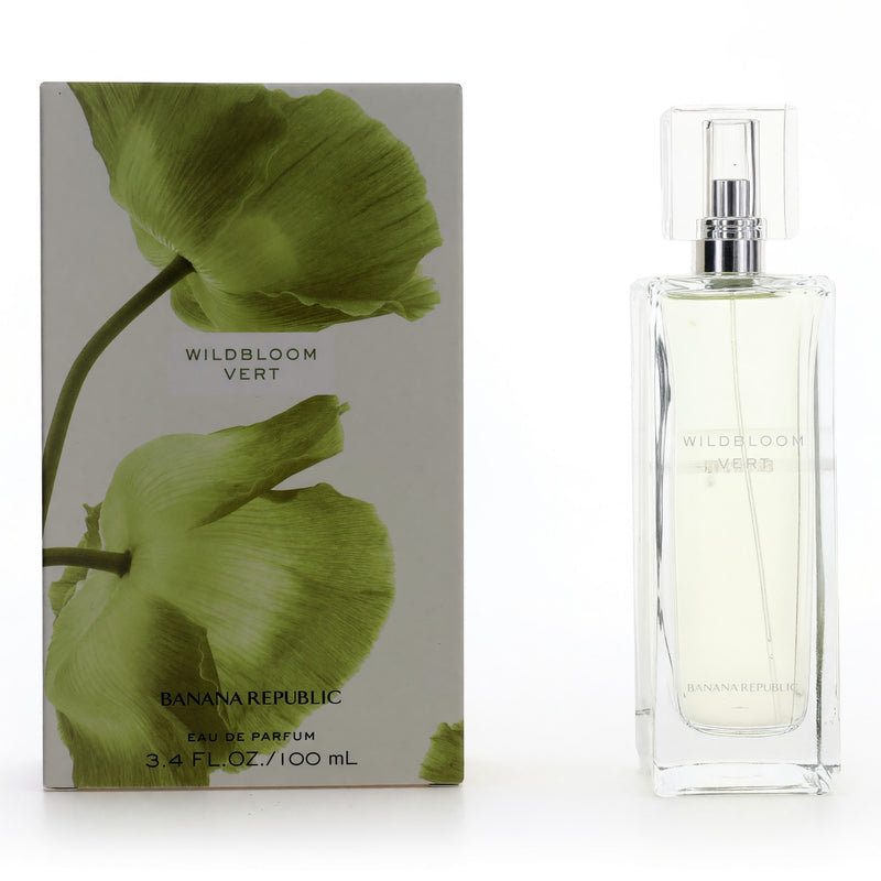 Wildbloom Vert by Banana Republic 3.4 oz women’s EDP spray bottle, elegant floral perfume with green and fruity notes.