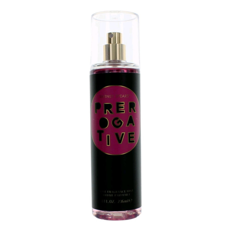 Britney Spears Prerogative body mist for women, 8 oz spray bottle, featuring floral and fruity fragrance details.
