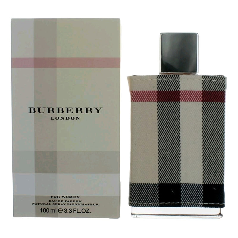 Burberry London women’s 3.3 oz Eau de Parfum spray bottle with elegant packaging and classic design.
