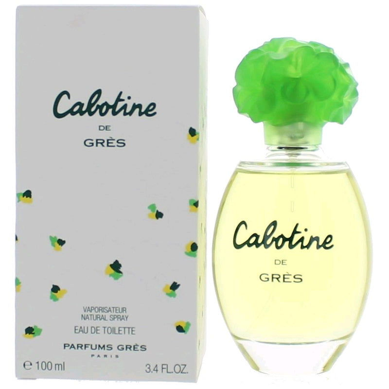 Cabotine by Parfums Gres 3.4 oz women’s EDT spray bottle with elegant packaging and clear label.