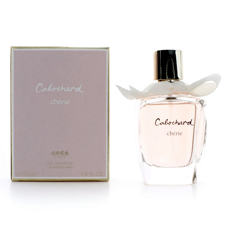 Gres Cabochard Cherie 3.4 oz women’s EDP spray bottle, elegant packaging displayed in a sleek, physical product image