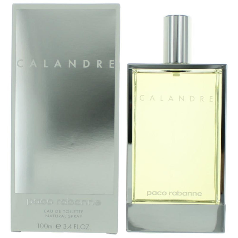 Paco Rabanne Calandre 3.4 oz women’s EDT spray bottle with elegant packaging.