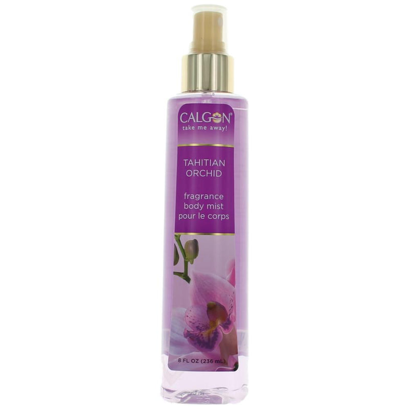 Calgon Tahitian Orchid body mist for women in an 8 oz spray bottle, featuring floral and tropical fragrance.