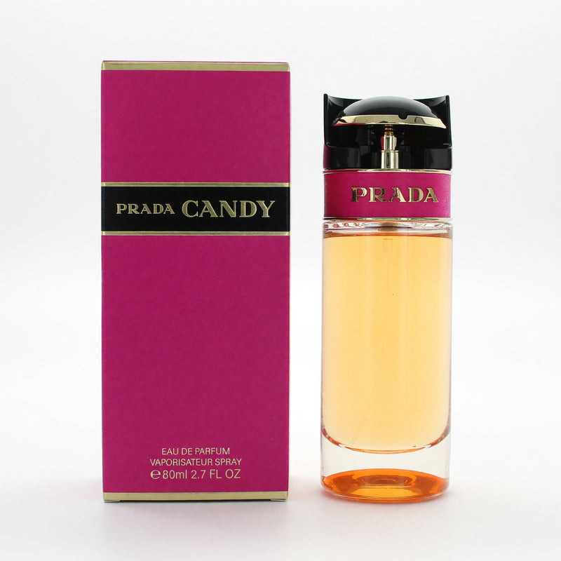 Prada Candy perfume bottle for women, 2.7 oz EDP spray, elegant glass container with Prada branding.