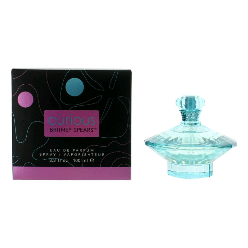 Britney Spears Curious 3.4 oz Eau de Parfum spray for women, featuring a sleek bottle with a rounded cap.