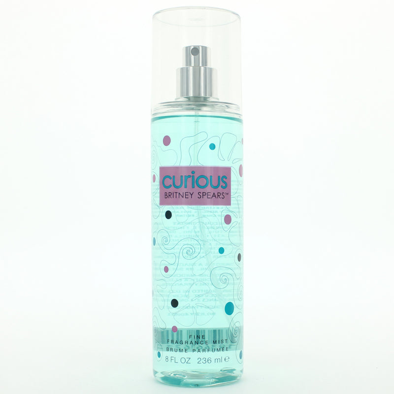 Britney Spears Curious 8 oz body mist spray for women, featuring a sleek bottle design and floral fragrance accents.