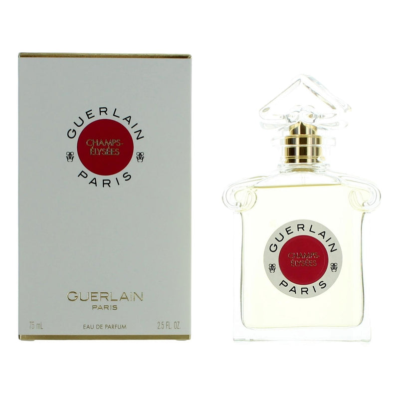 Guerlain Champs Elysees 2.5 oz Eau de Parfum spray for women, elegant bottle with floral design and gold accents.