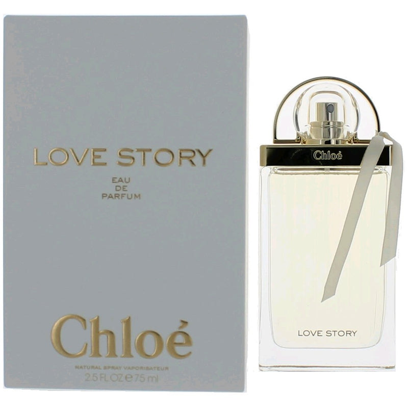 Chloe Love Story 2.5 oz women’s EDP spray bottle with elegant packaging and floral design.
