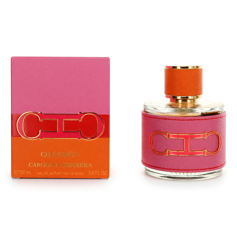 Carolina Herrera CH Pasion 3.4 oz eau de parfum spray for women, elegant bottle with floral and fruity scent presentation