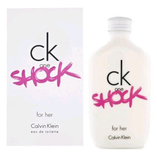 Calvin Klein CK One Shock 3.4 oz women's EDT spray bottle with sleek packaging and transparent cap.