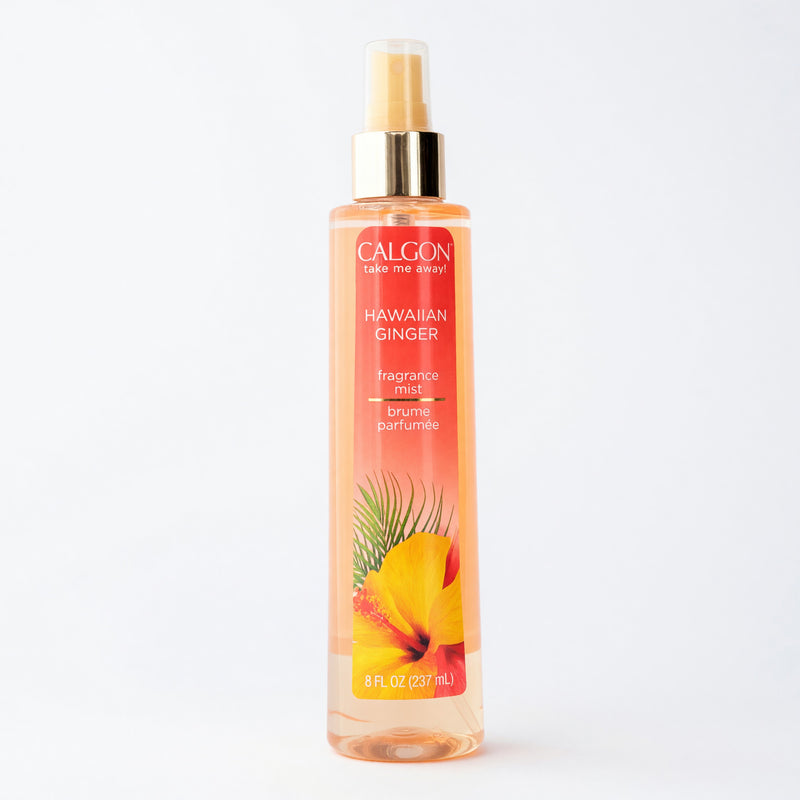 Calgon Hawaiian Ginger fragrance body mist for women, 8 oz bottle with tropical ginger scent, physical spray product.