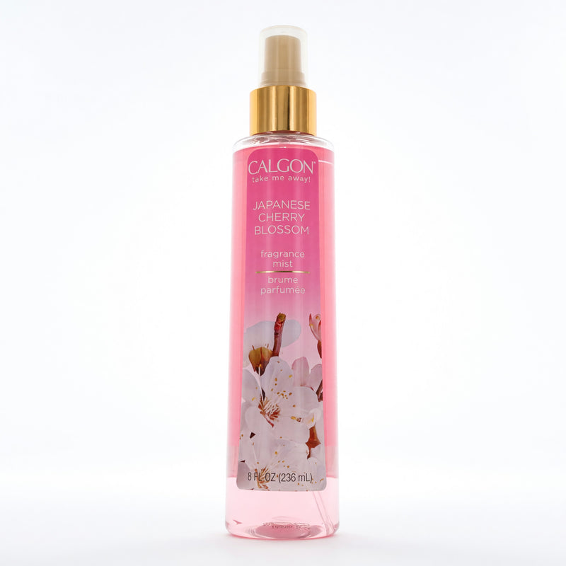 Coty Calgon Japanese Cherry Blossom body mist for women, 8 oz spray bottle with floral cherry blossom design.