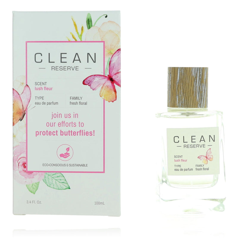 DLiSh Clean Reserve Lush Fleur 3.4 oz women's EDP spray bottle with floral fragrance design