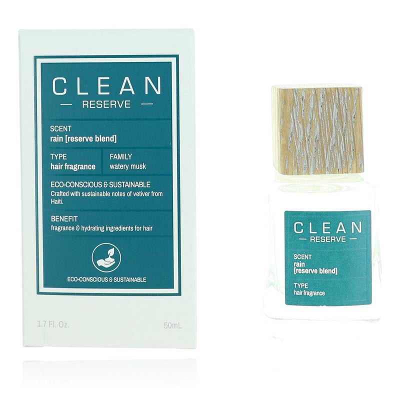 D'lish Clean Rain Reserve Blend hair fragrance for women, 1.7 oz, featuring a fresh, floral scent in a sleek spray bottle.