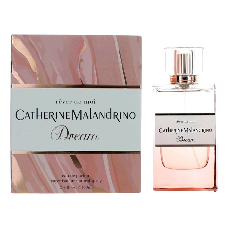 Catherine Malandrino Dream 3.4 oz women's EDP spray bottle with elegant floral design and silver cap.