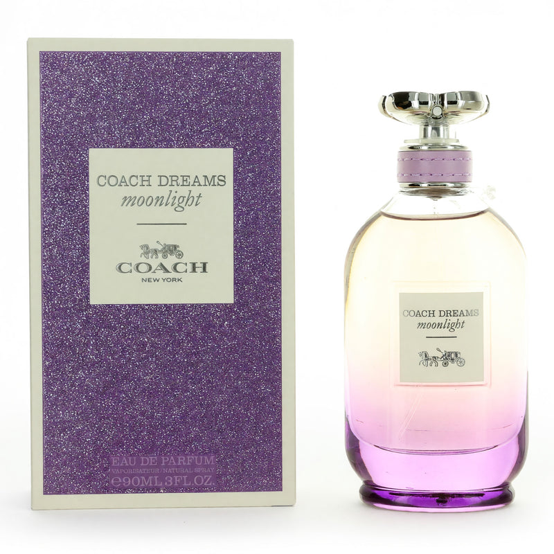 Coach Dreams Moonlight 3 oz women’s EDP spray bottle, elegant packaging for Coach Dreams Moonlight fragrance.