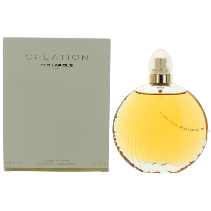 Ted Lapidus Creation women’s 3.3 oz EDT spray bottle with elegant packaging and floral fragrance design.