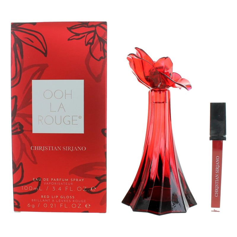 Christian Siriano Ooh La Rouge 3.4oz women’s EDP spray with matching lip gloss, elegant packaging and luxurious fragrance.