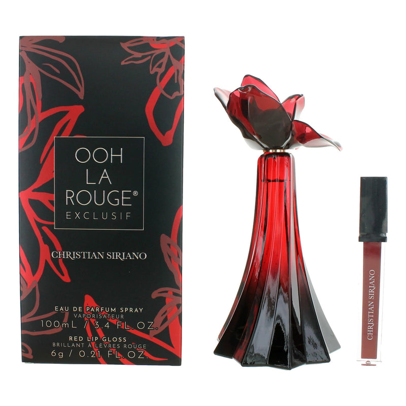 Christian Siriano Ooh La Rouge Exclusif 3.4oz EDP spray with lip gloss for women, featuring elegant packaging and luxurious design.