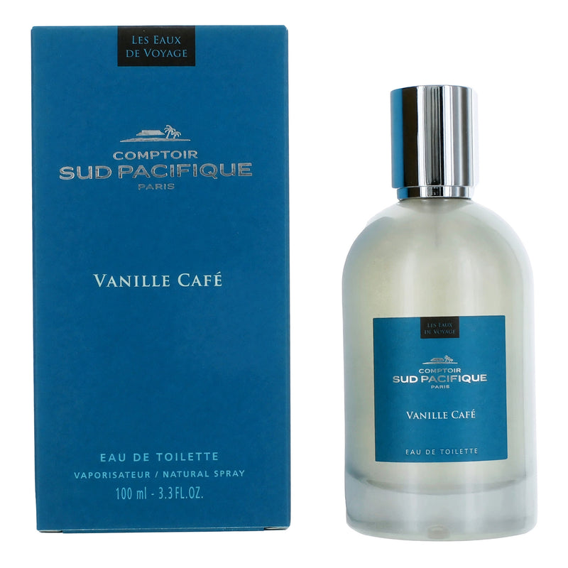 Vanille Cafe by Comptoir Sud Pacifique 3.3 oz EDT spray for women, featuring a sleek bottle with warm vanilla scent details.