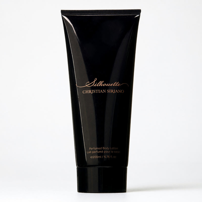 Christian Siriano Silhouette 6.7 oz body lotion for women, creamy white lotion in a sleek bottle