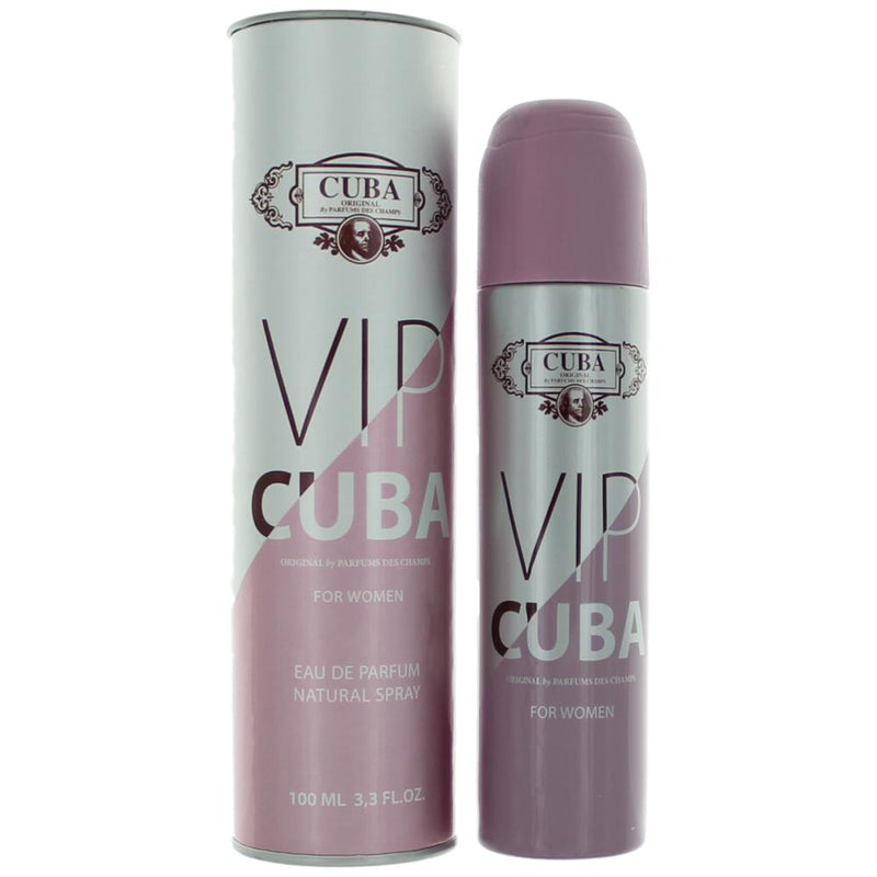 Cuba VIP women’s 3.4 oz Eau de Parfum spray bottle, elegant design for Cuba fragrance for women.