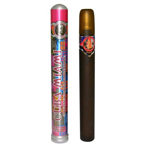 Cuba City Miami 1.17 oz women’s Eau de Parfum bottle with vibrant cityscape design, featuring the Cuba brand logo.