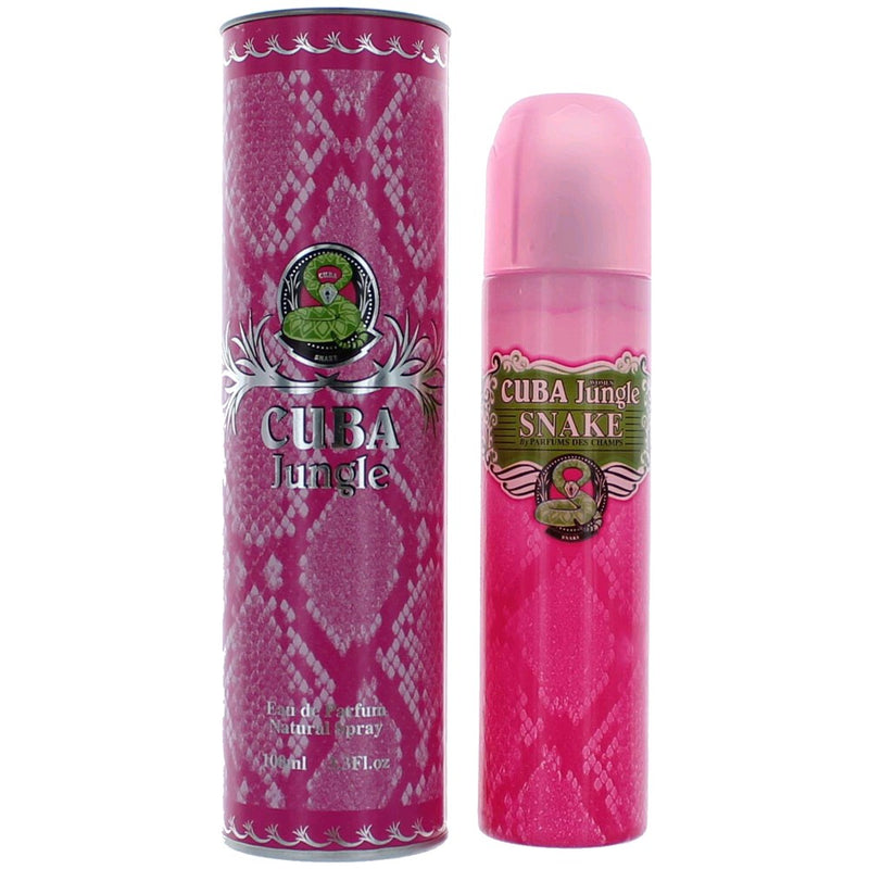Cuba Jungle Snake 3.3 oz women’s EDP spray bottle with jungle snake design, showcasing the perfume packaging.