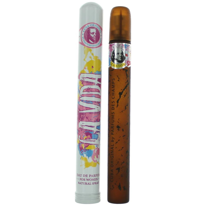 Cuba La Vida women’s 1.17 oz EDT spray bottle with sleek packaging and vibrant label design.