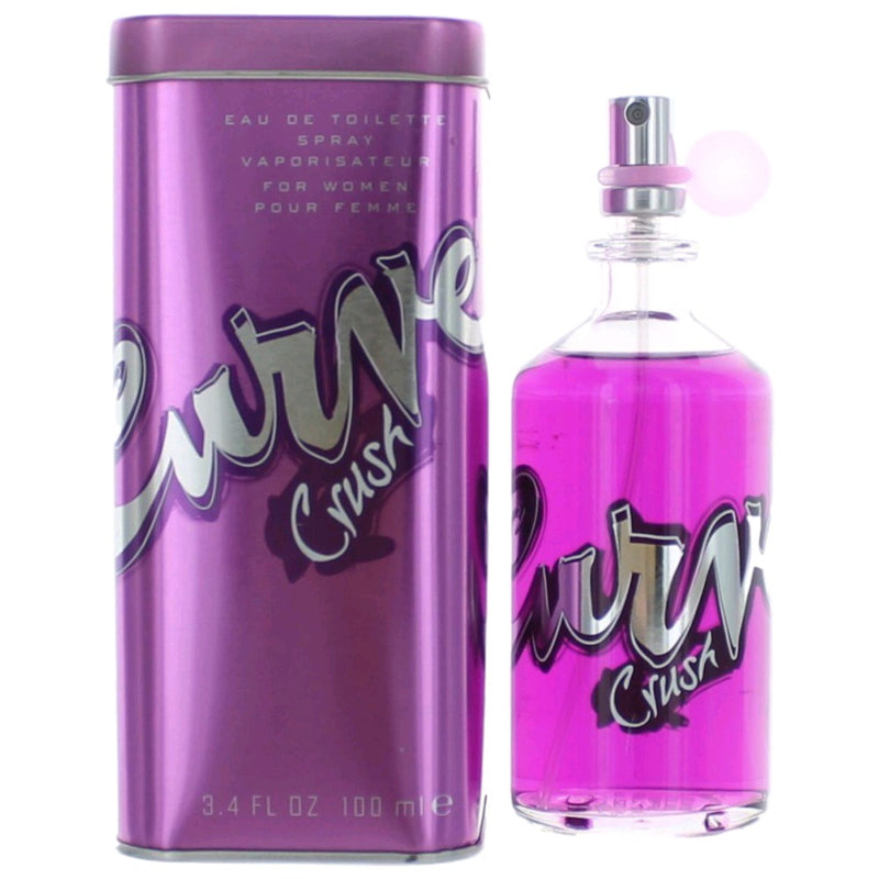 Curve Crush Liz Claiborne 3.4 oz EDT spray for women, featuring the perfume bottle with a sleek design and floral accents.