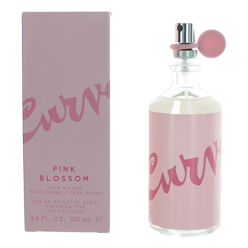 Curve Pink Blossom by Liz Claiborne 3.4 oz EDT spray for women, featuring a pink floral fragrance bottle.