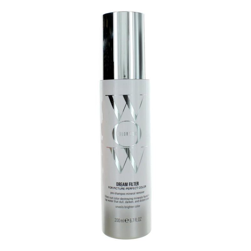 Color Wow Dream Filter pre-shampoo mineral remover in 6.7oz bottle, physical treatment for removing minerals from hair.