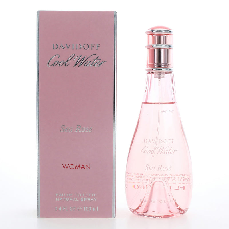 Davidoff Cool Water Sea Rose 3.4 oz EDT spray for women, featuring a feminine floral fragrance in a sleek bottle.