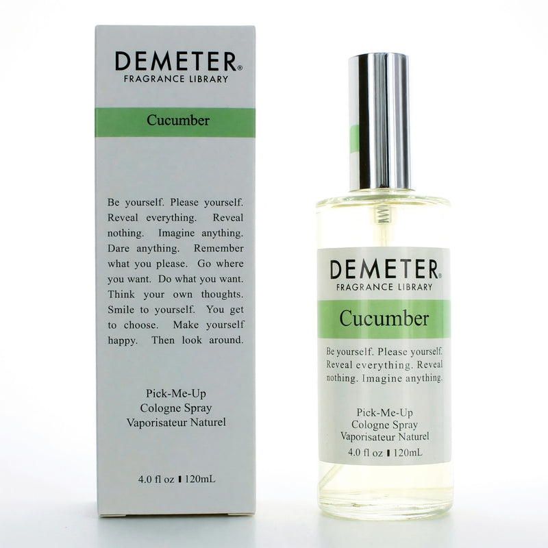 Demeter cucumber cologne spray for women in a 4 oz bottle, fresh and crisp scent, natural cucumber aroma, physical product.