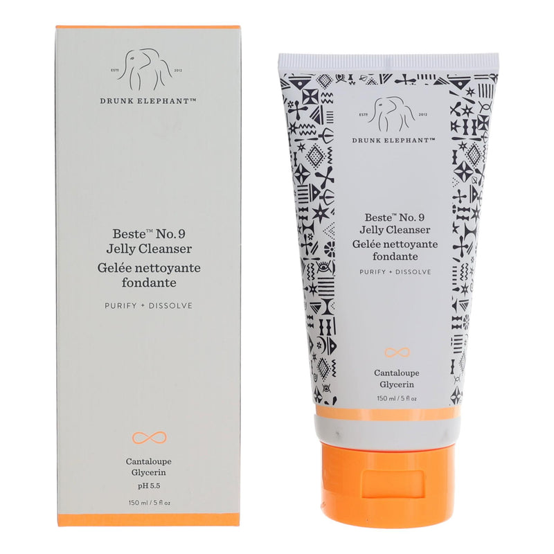 Drunk Elephant Beste No.9 Jelly Cleanser in a 5oz tube, featuring a clear gel formula for gentle facial cleansing.