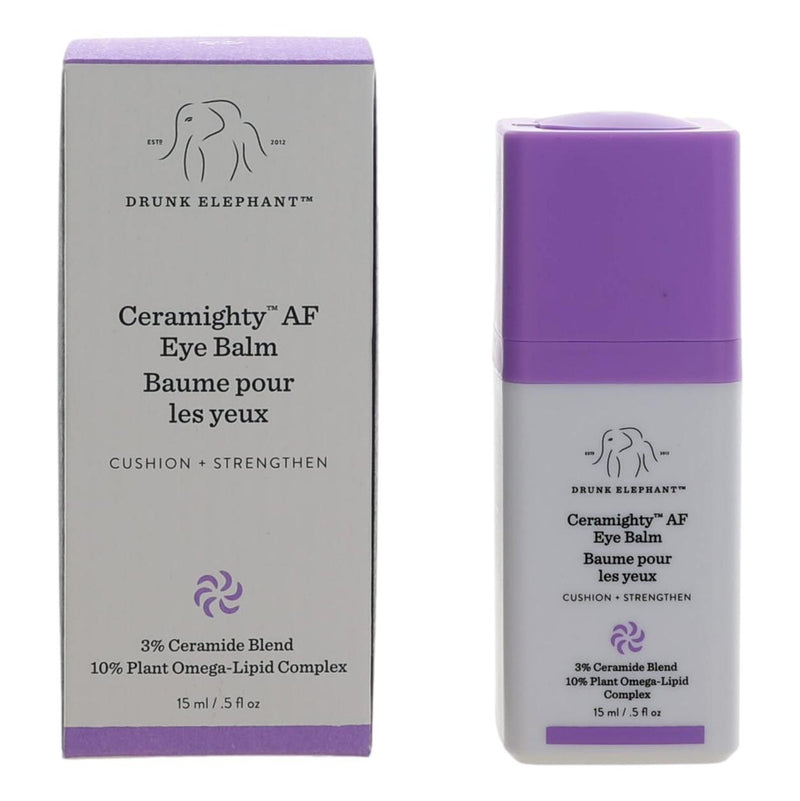 Drunk Elephant Ceramighty AF Eye Balm in 0.5oz jar, creamy skincare product for eye area, featuring the brand's signature packaging.