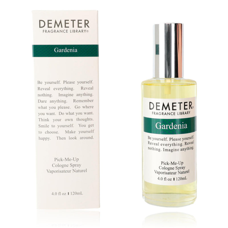 Demeter Gardenia unisex cologne spray bottle, 4 oz, featuring a sleek design and floral gardenia scent.
