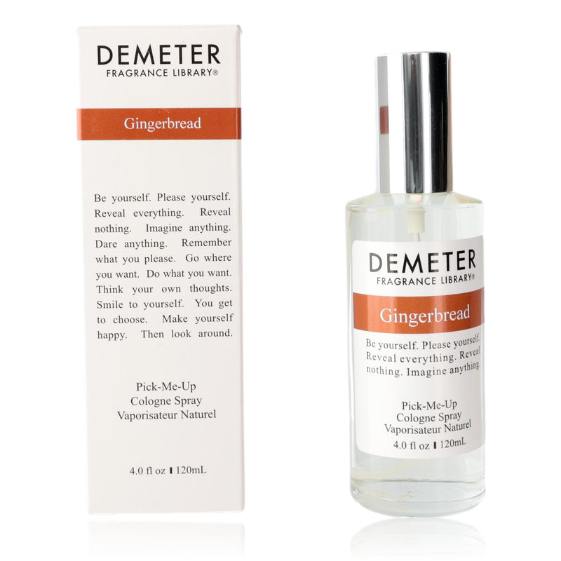 Demeter Gingerbread 4 oz unisex cologne spray bottle with festive holiday-themed packaging.