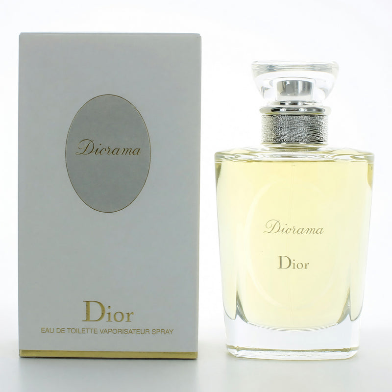 Christian Dior Diorama 3.4 oz women's EDT spray bottle with elegant packaging and floral fragrance.