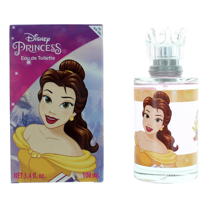 Disney Belle Disney Princess 3.4 oz EDT spray for girls, featuring a floral bottle with Belle's image and elegant design.