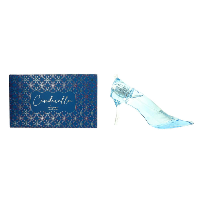 Blue Disney Cinderella slipper-shaped 2 oz women's EDP spray bottle featuring Disney branding and elegant design.
