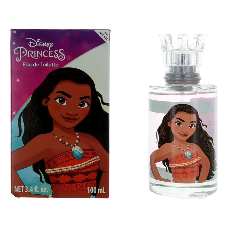 Disney Moana kids' 3.4 oz EDT spray featuring Moana character from the animated film, with colorful packaging and playful design.