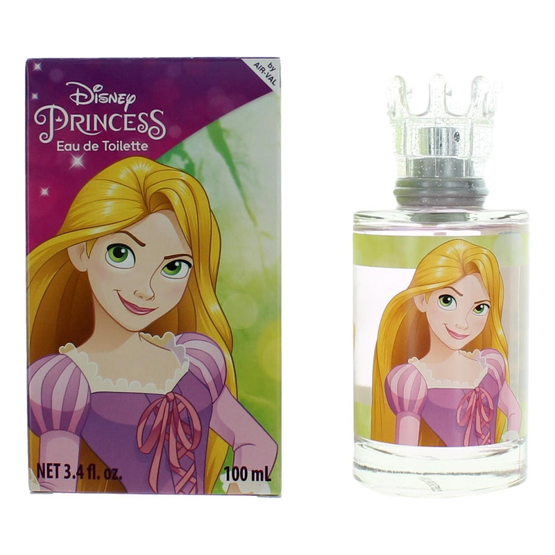 Disney Princess Rapunzel 3.4oz EDT spray for girls, featuring Rapunzel in a colorful illustration with floral accents.