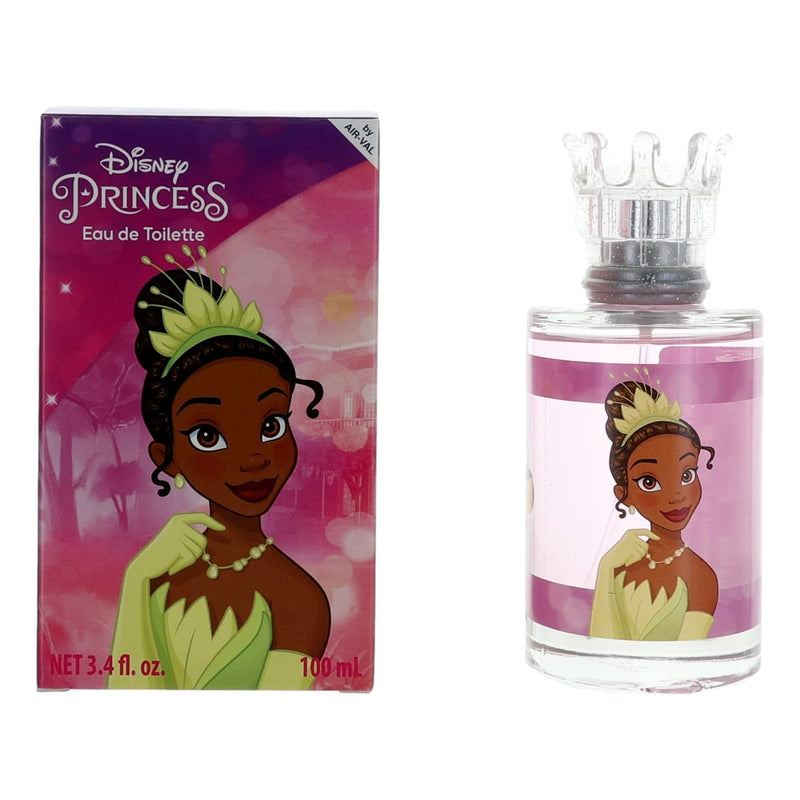 Disney Princess Tiana 3.4 oz EDT spray for kids, featuring a colorful design of Princess Tiana from Disney.