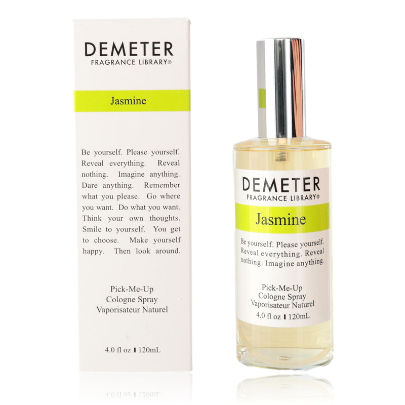 Demeter Jasmine unisex cologne spray bottle, 4 oz, featuring a clear glass container with jasmine fragrance label.