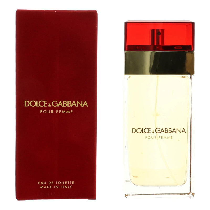 Dolce & Gabbana 3.3 oz women’s EDT spray bottle with elegant packaging and branding visible.