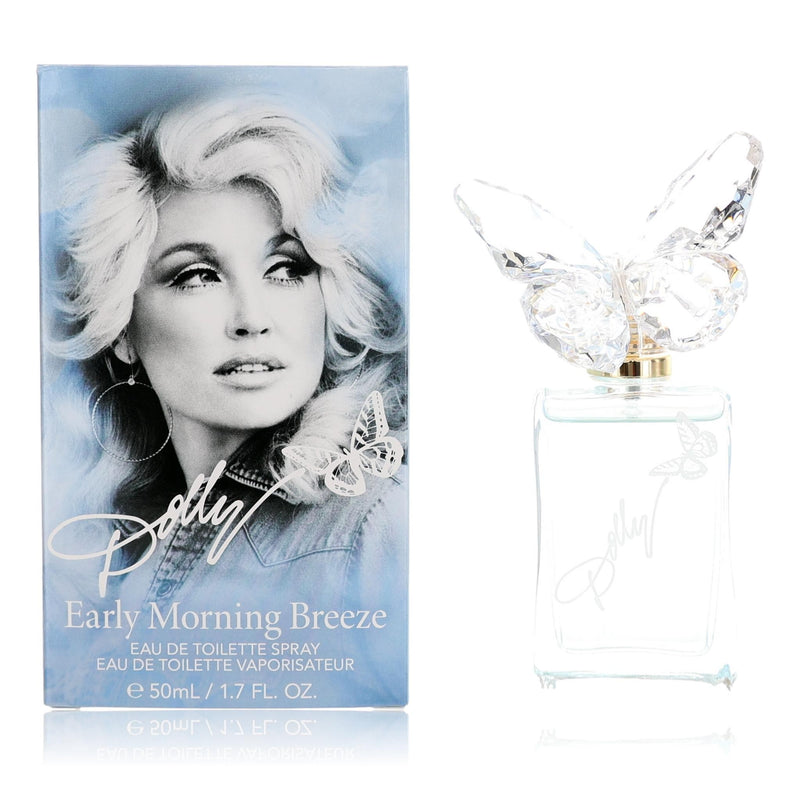 Dolly Parton Early Morning Breeze 1.7 oz women's EDT spray bottle with floral and fresh scent design.