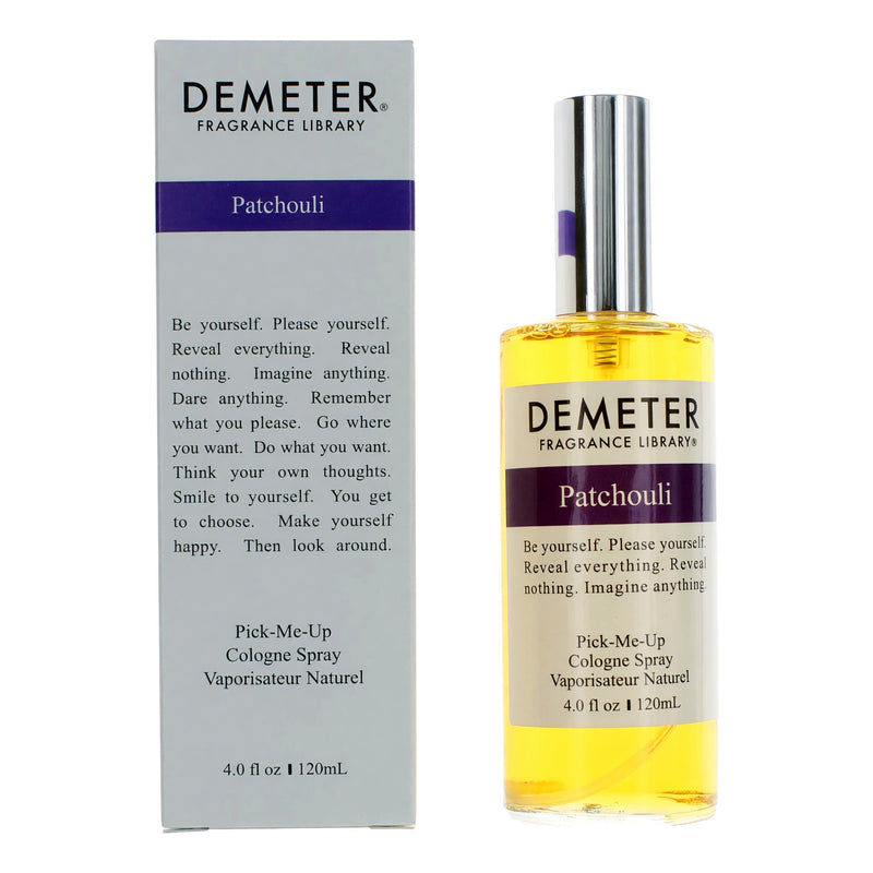 Demeter Patchouli 4 oz cologne spray for women showing the elegant perfume bottle with patchouli scent branding.